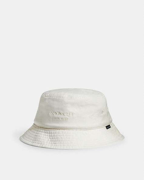 COACH®,DENIM BUCKET HAT,Chalk,Front View