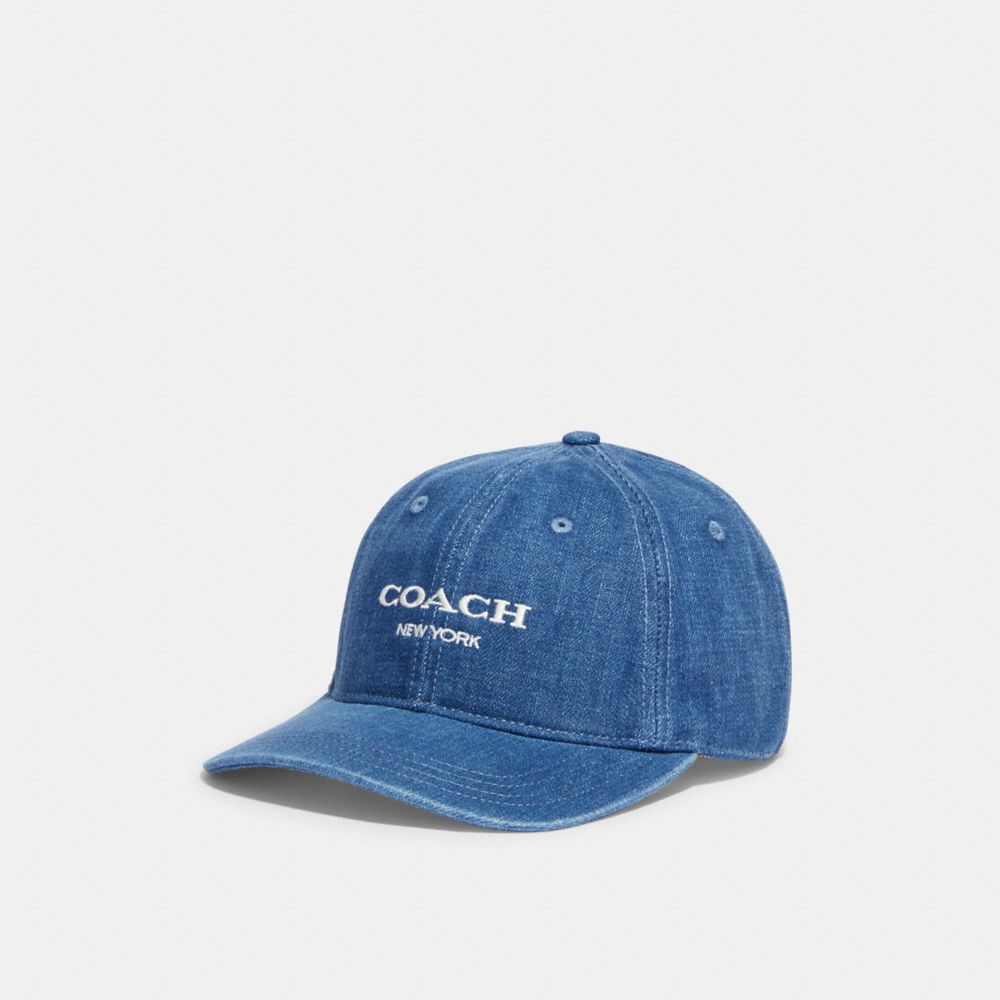 COACH®,DENIM BASEBALL HAT,Denim,Front View