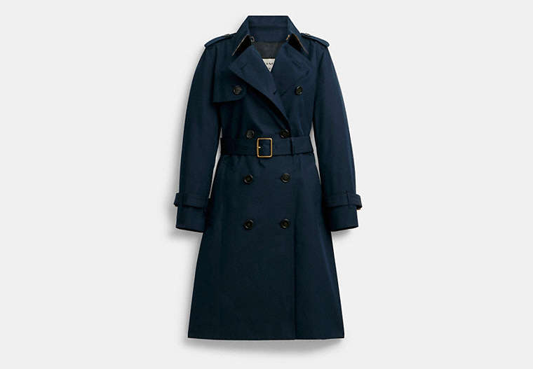 COACH®,TRENCH COAT,Cotton/Polyester,Navy,Front View
