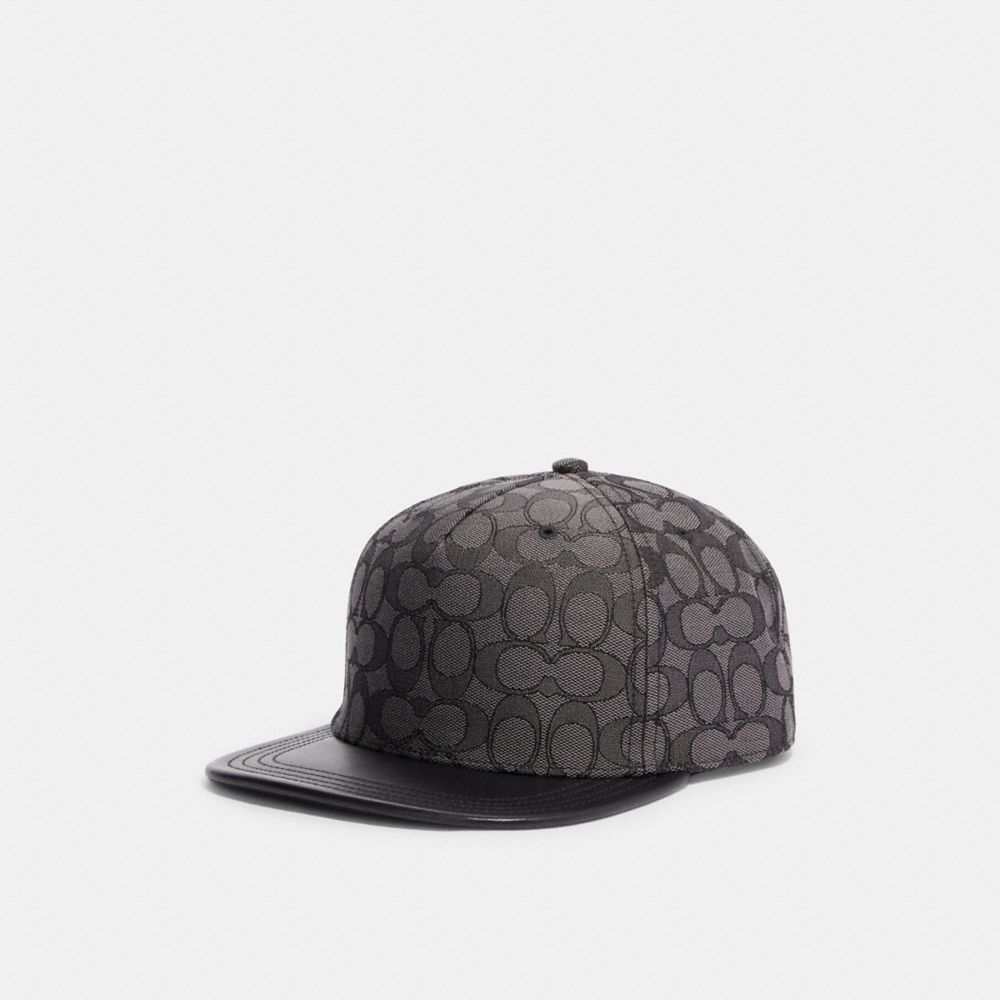 COACH®,SIGNATURE JACQUARD FLAT BRIM HAT,Charcoal/Black,Front View