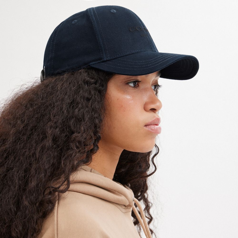 COACH®,EMBROIDERED BASEBALL HAT,Navy,Detail View