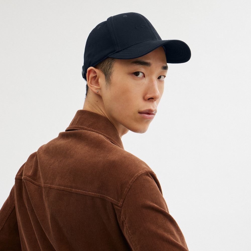 COACH®,EMBROIDERED BASEBALL HAT,Navy,Angle View