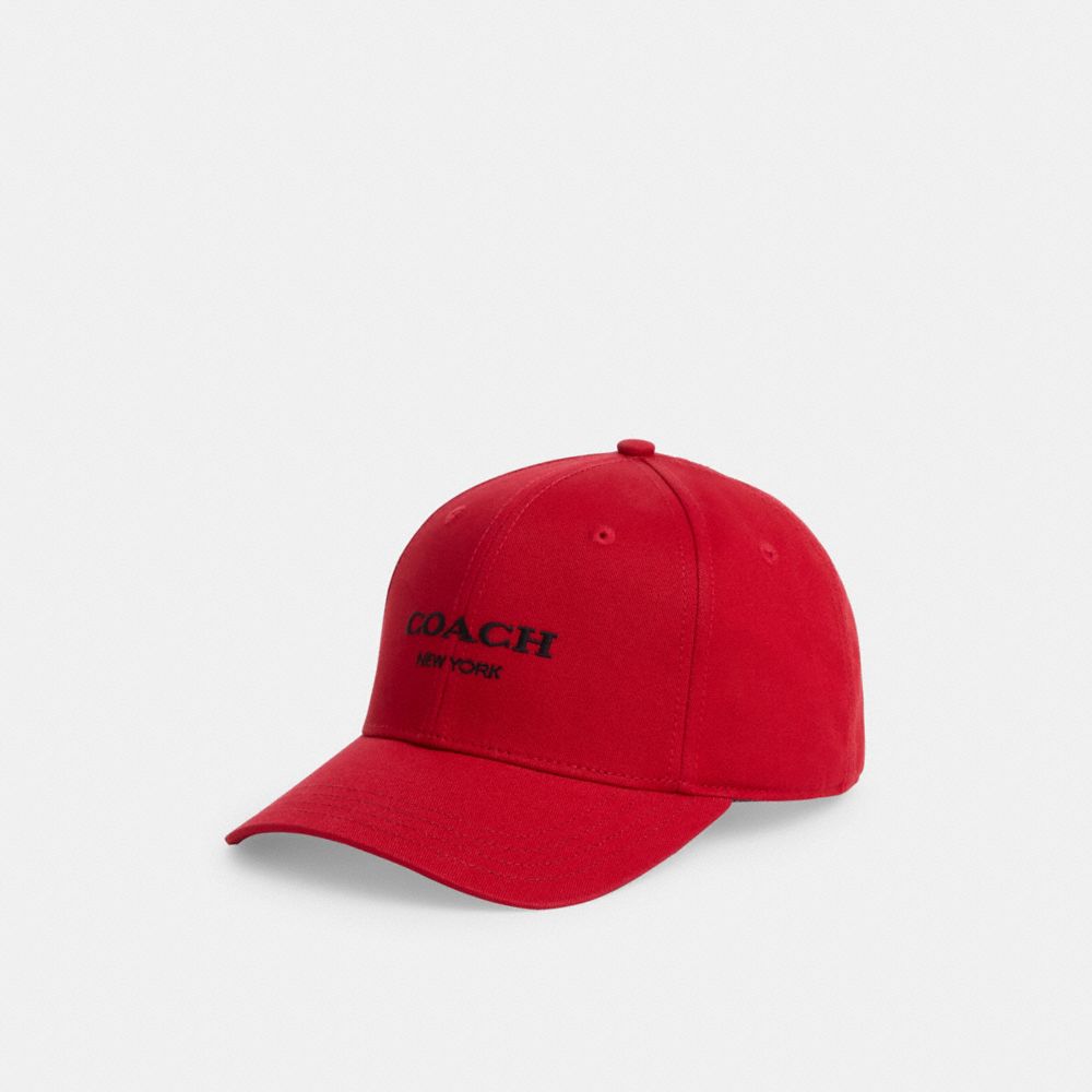 COACH®,EMBROIDERED BASEBALL HAT,Cotton Twill,Red,Front View