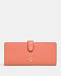 COACH®,SLIM WALLET,Crossgrain Leather,Mini,Gold/Light Coral,Front View
