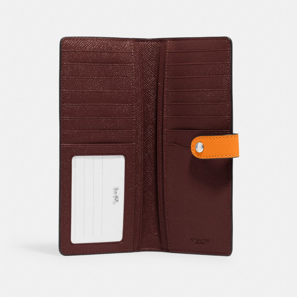 COACH®,SLIM WALLET,Crossgrain Leather,Mini,Silver/Bright Mandarin,Inside View,Top View