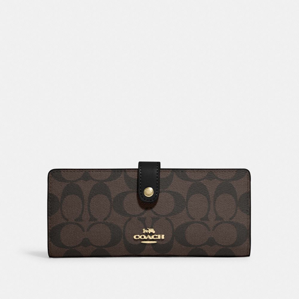 COACH®,SLIM WALLET IN SIGNATURE CANVAS,Mini,Gold/Brown Black,Front View