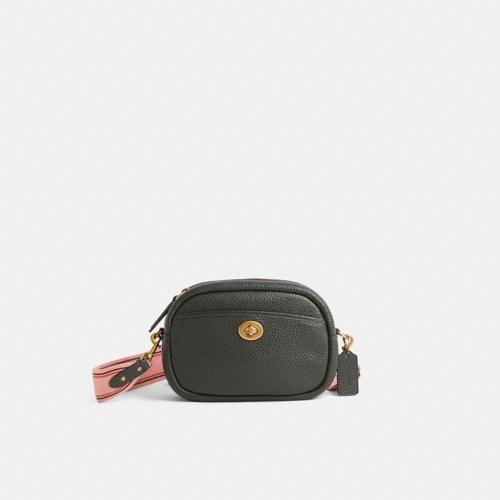 COACH®,Restored Camera Bag,Leather,Camera Bag,Stripe,Logo,Brass,Casual,,Front View