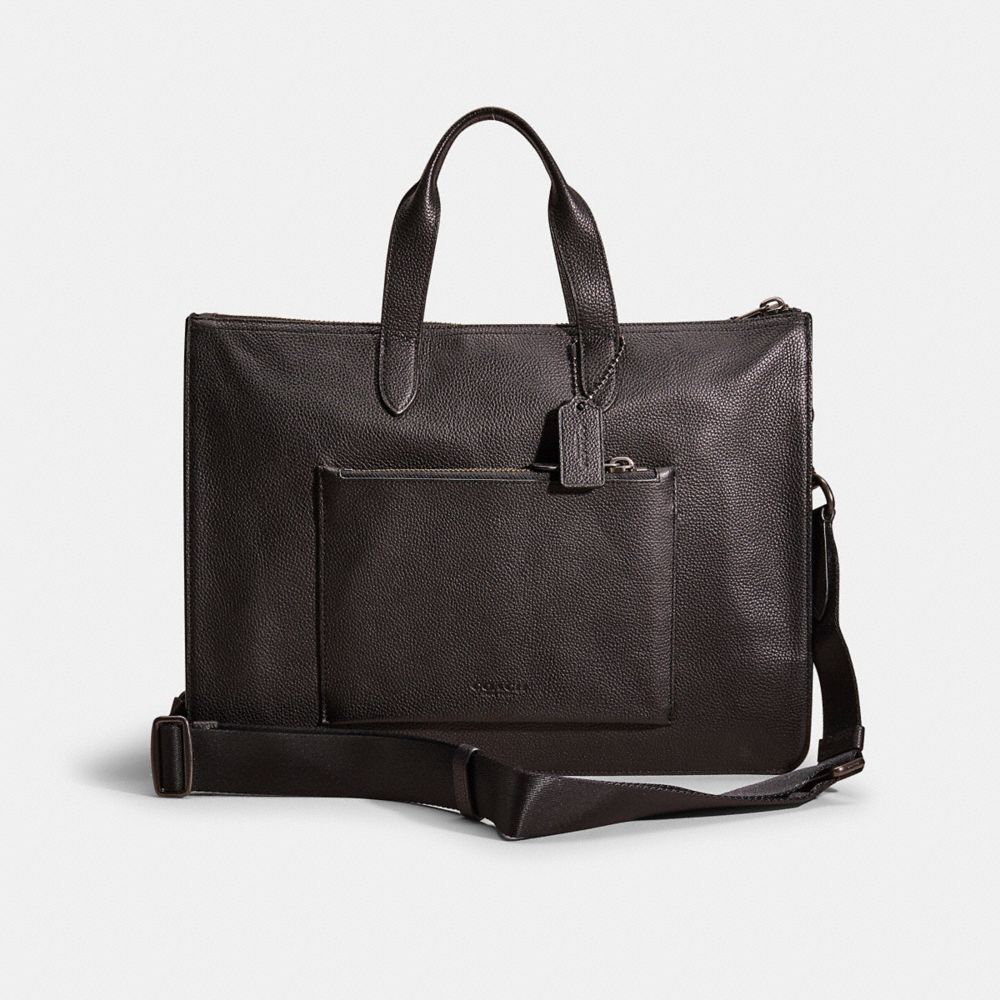 COACH®,RESTORED METROPOLITAN SOFT BRIEF,Polished Pebble Leather,Mini,Gunmetal/Black,Front View