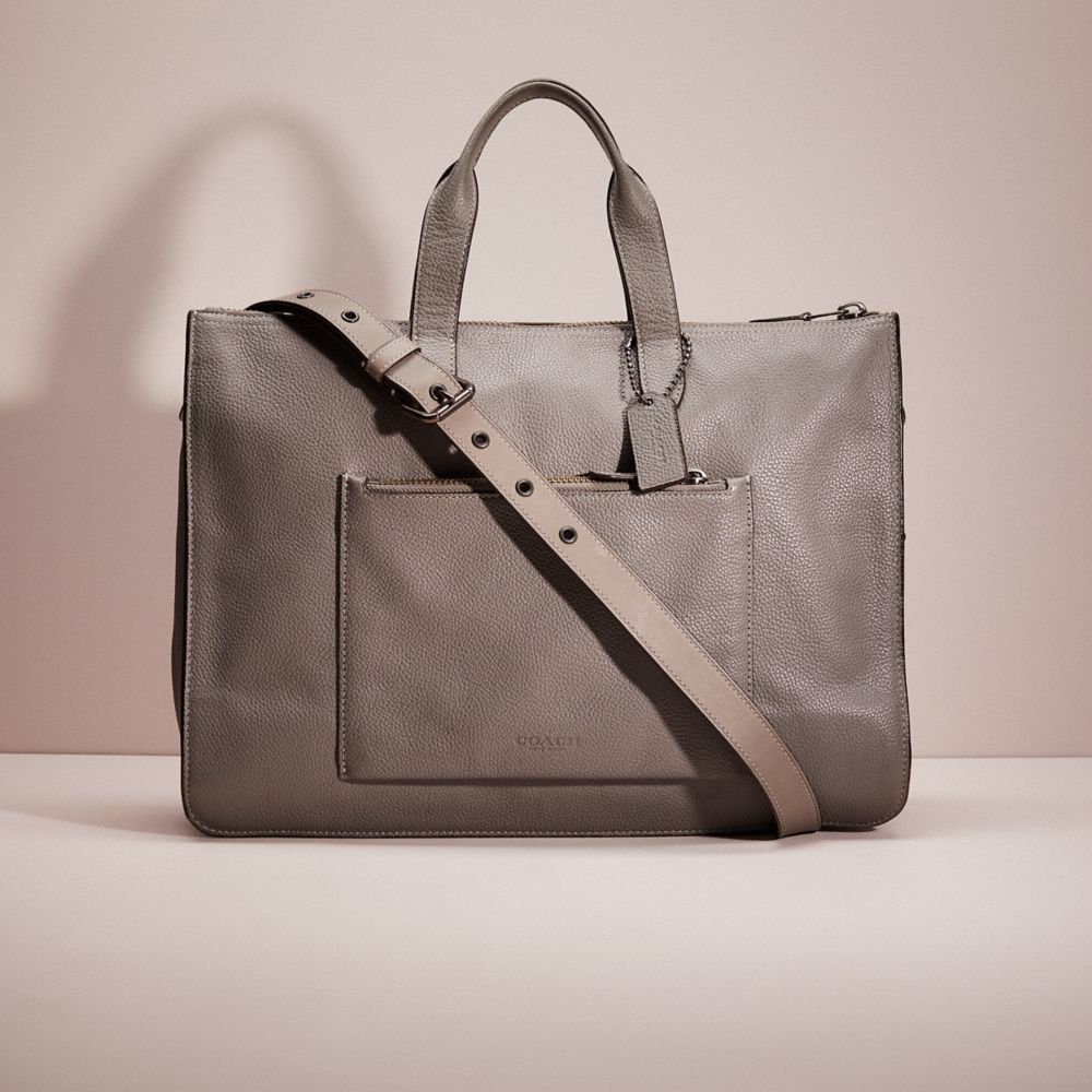 COACH®,Restored Metropolitan Soft Brief,Leather,Briefcase,Belt,Work,Gray,Front View