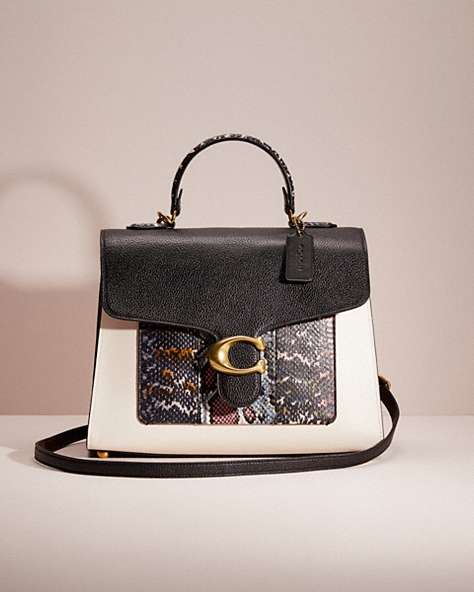 COACH®,RESTORED TABBY TOP HANDLE IN COLORBLOCK SNAKESKIN,Polished Pebble Leather,Brass/Black Multi,Front View