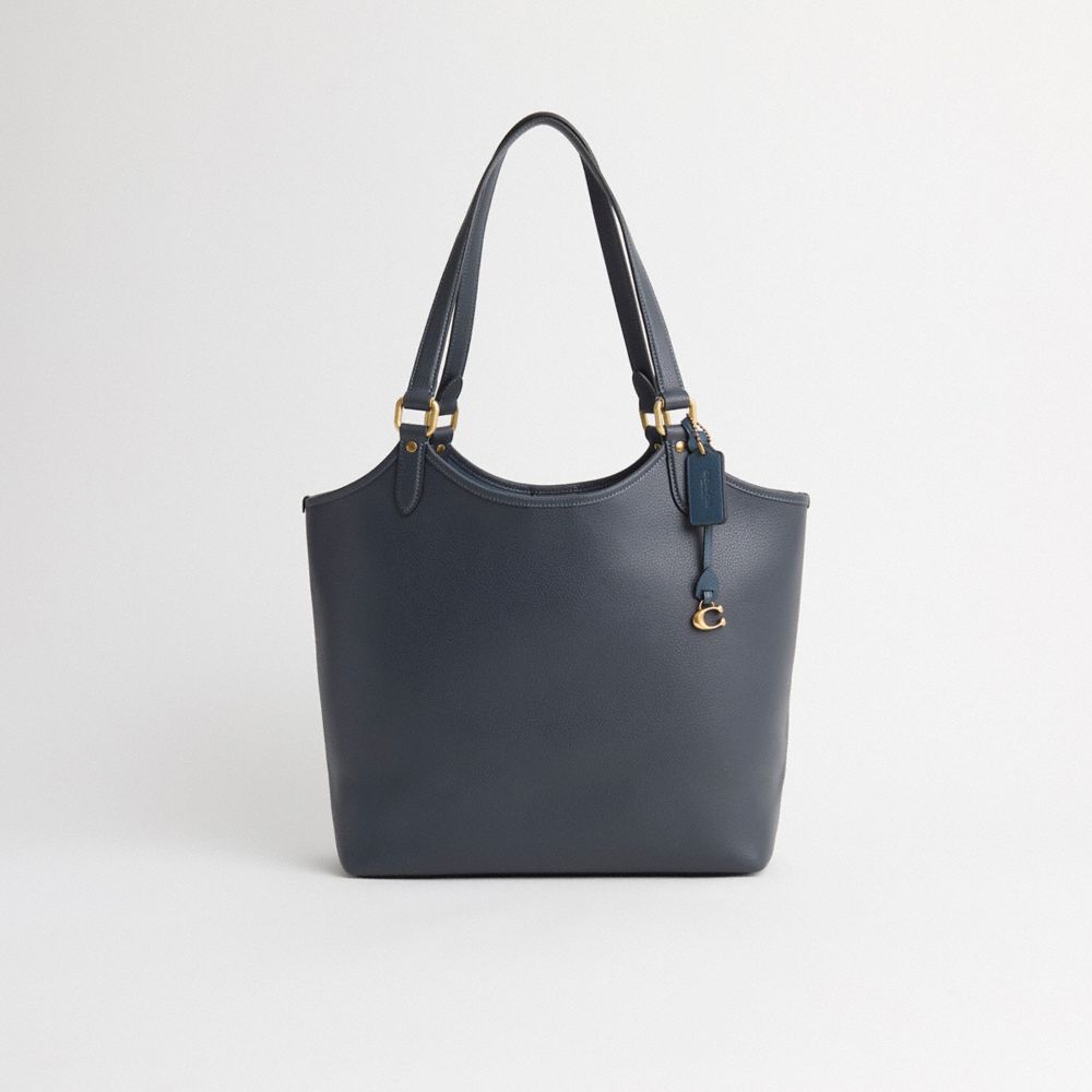 COACH®,Restored Day Tote,Leather,Canvas,Pouch,Tote,Logo,Metal,Work,Navy,Front View
