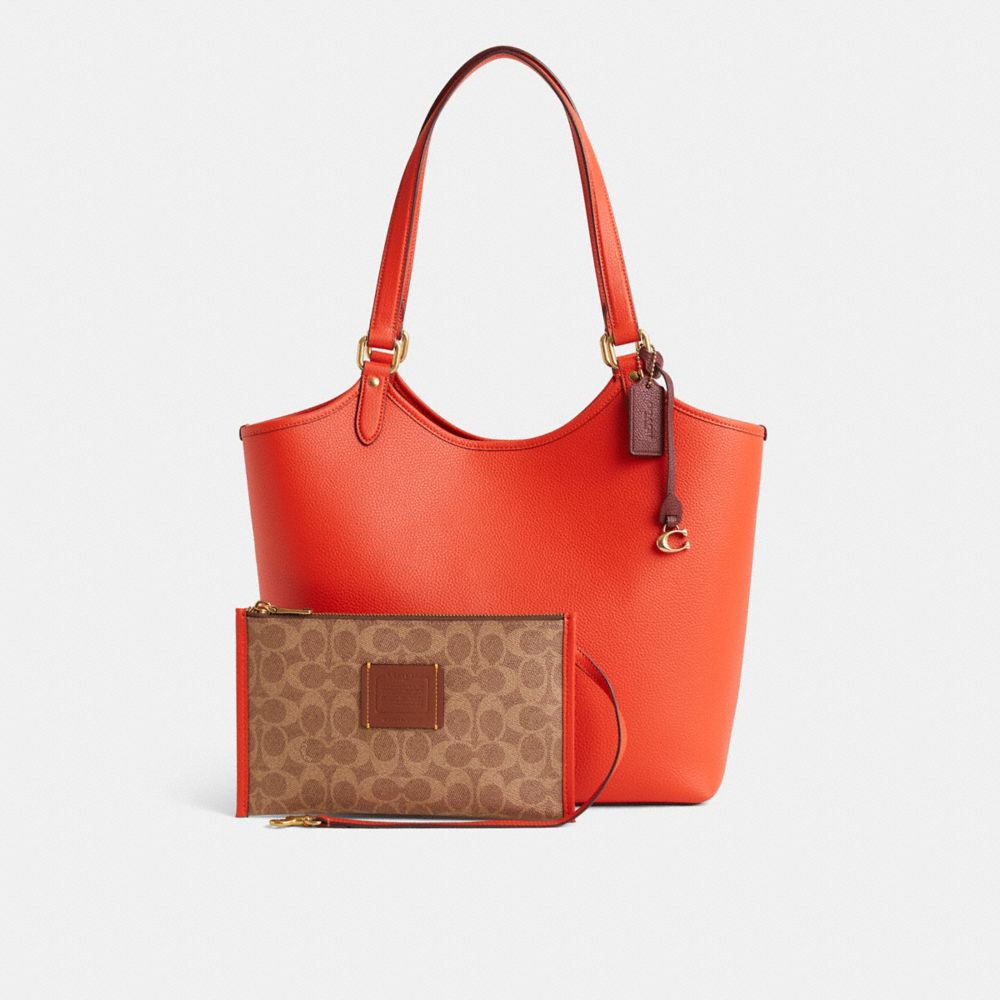 COACH®,Restored Day Tote,Leather,Canvas,Pouch,Tote,Logo,Metal,Work,,Angle View