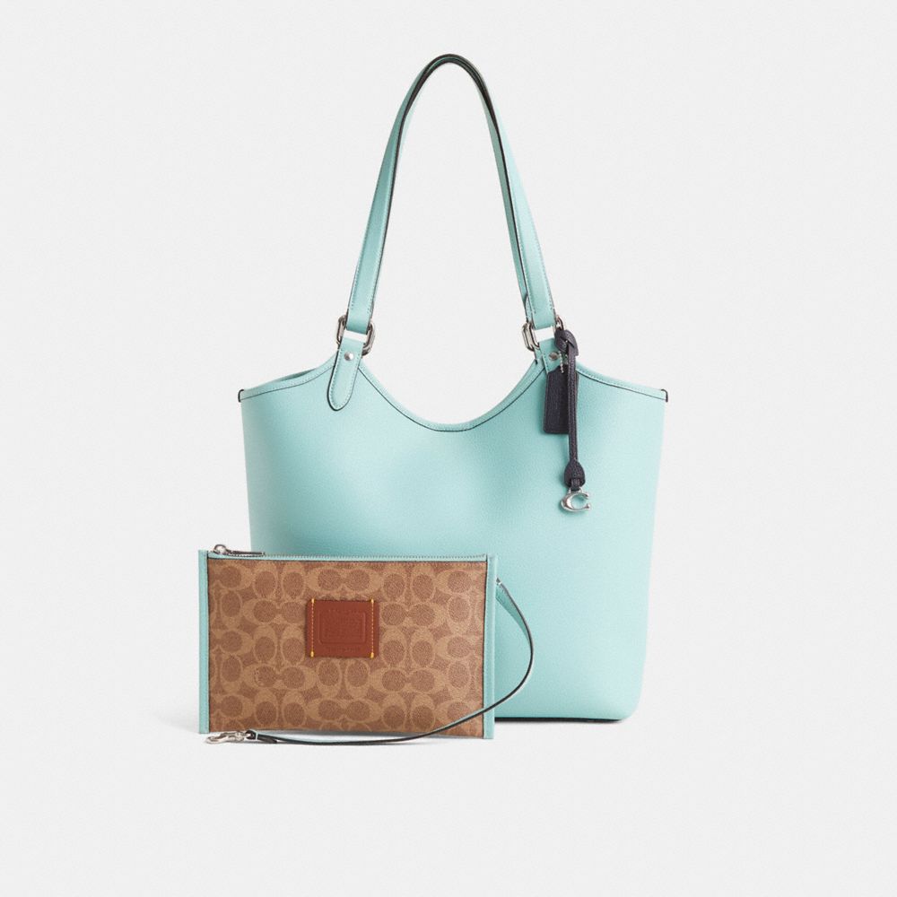 COACH®,Restored Day Tote,Leather,Canvas,Tote,Pouch,Metal,Logo,Work,,Angle View