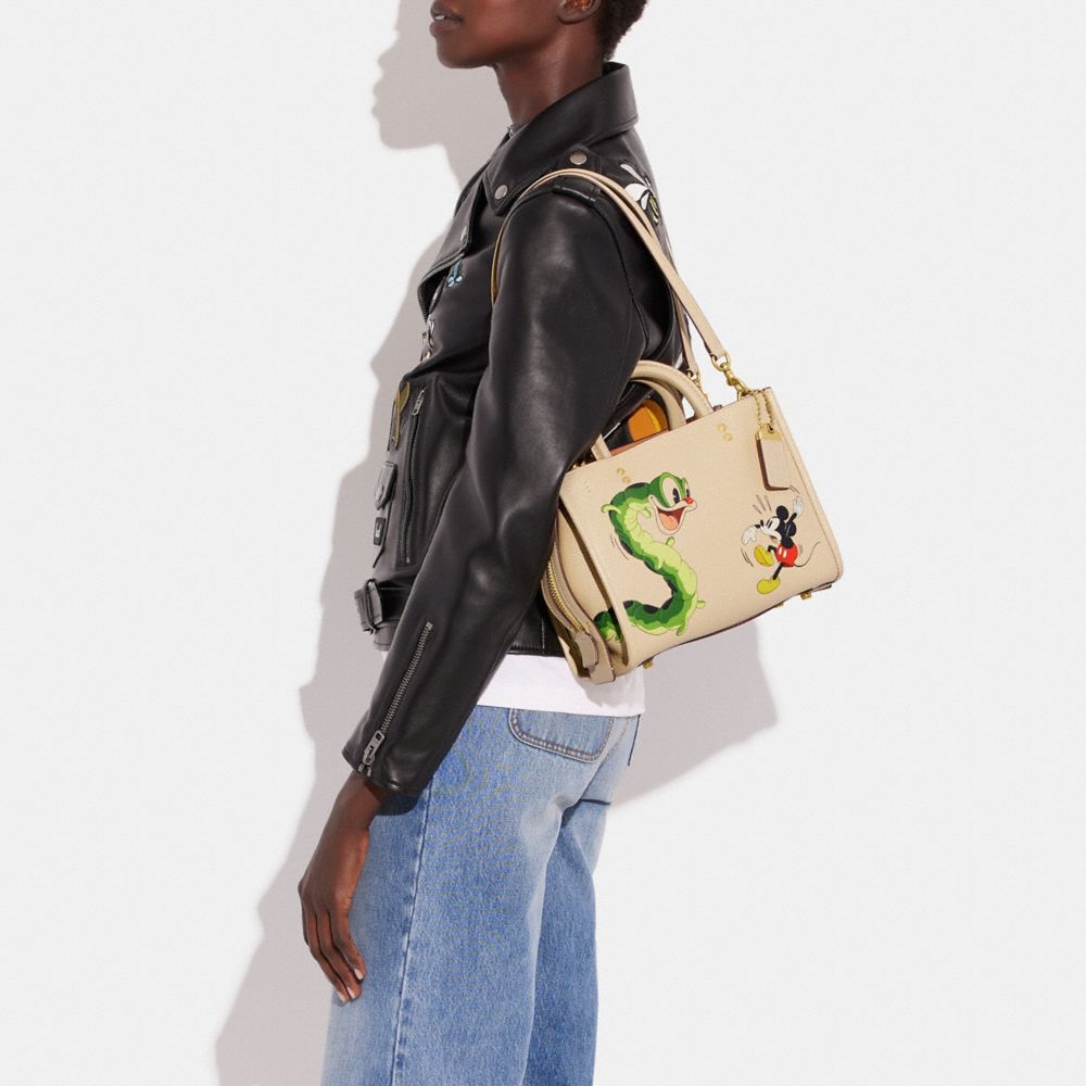 COACH®,Disney X Coach Rogue Bag 25 In Regenerative Leather With Mickey Mouse And Caterpillar,,Detail View