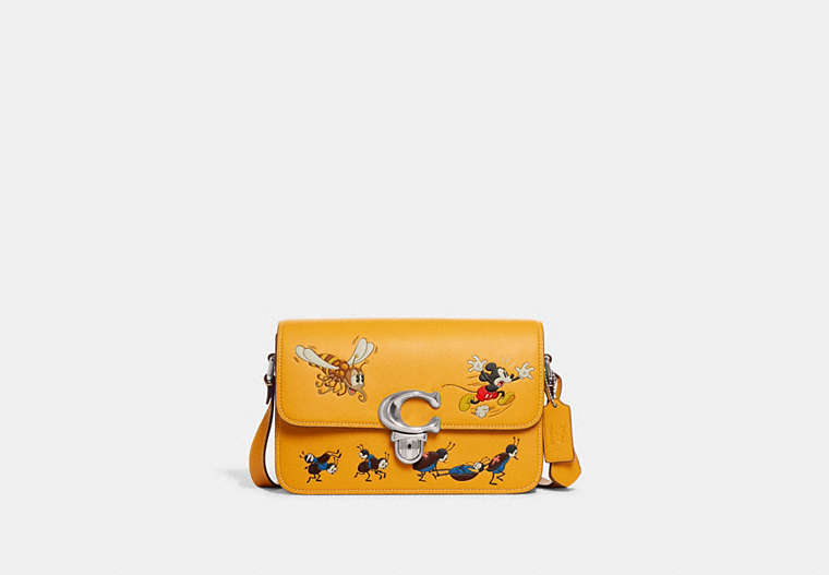 COACH®,DISNEY X COACH STUDIO SHOULDER BAG WITH MICKEY MOUSE AND BUGS,Smooth Leather,Small,Silver/Buttercup,Front View
