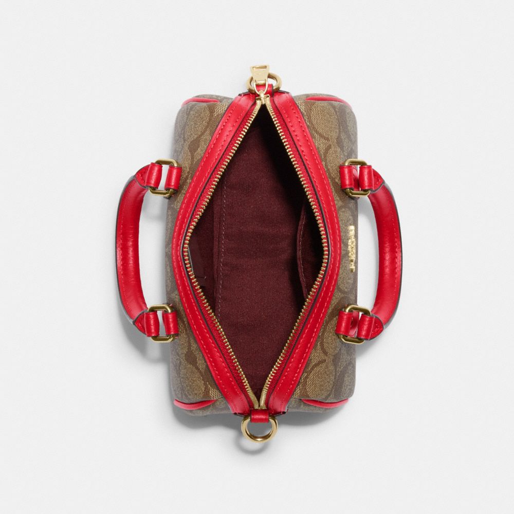 COACH®,MINI ROWAN CROSSBODY IN SIGNATURE CANVAS,Signature Canvas,Small,Anniversary,Im/Khaki/Electric Red,Inside View,Top View