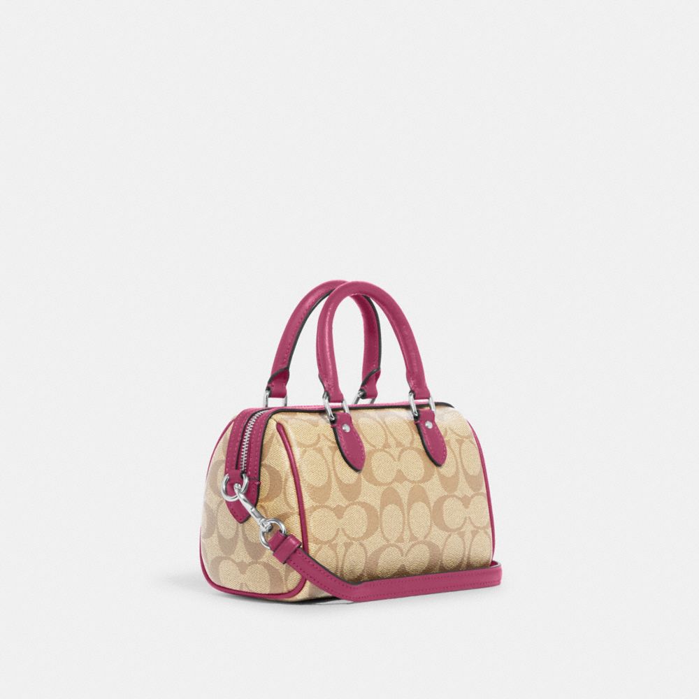 COACH®,Mini Rowan Crossbody In Signature Canvas,Leather,Canvas,Satchel,PVC,Piping,Logo,Gold Metal,Casual,,Angle View