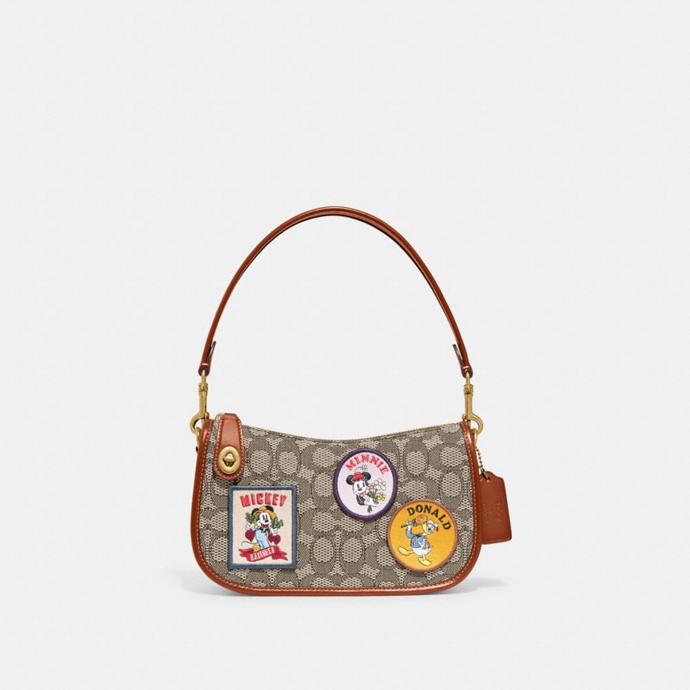 COACH®,【DISNEY X COACH】スウィンガー 20・シグネチャー テキスタイル ジャカード・パッチ,ショルダーバッグ,ﾌﾞﾗｽ/ｺｺｱ ﾊﾞｰﾆｯｼｭﾄﾞ ｱﾝﾊﾞｰ