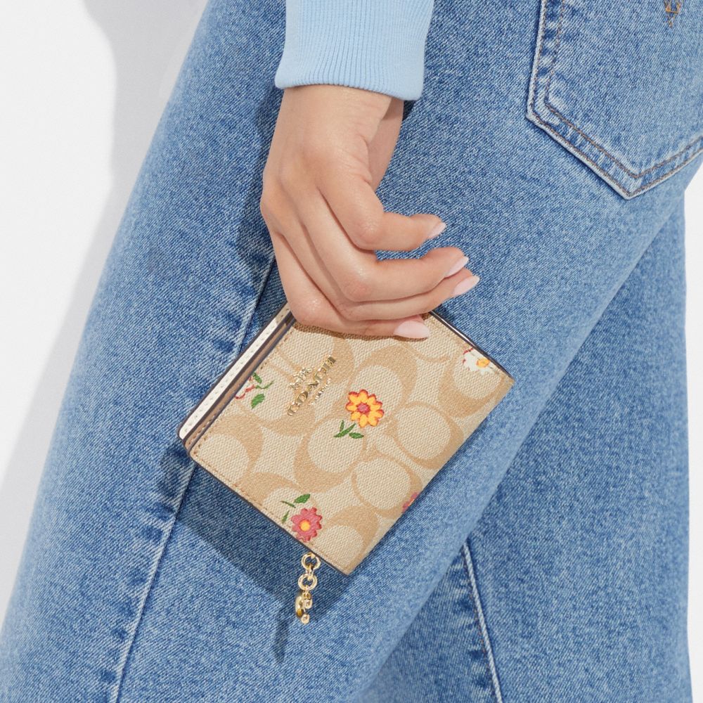 COACH®,Snap Wallet In Signature Canvas With Nostalgic Ditsy Print,,Detail View