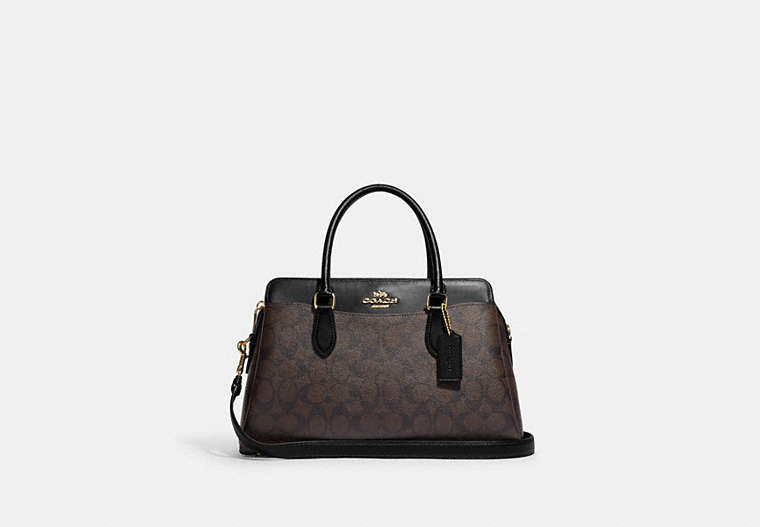 COACH®,DARCIE CARRYALL IN SIGNATURE CANVAS,pvc,Medium,Anniversary,Gold/Brown Black,Front View