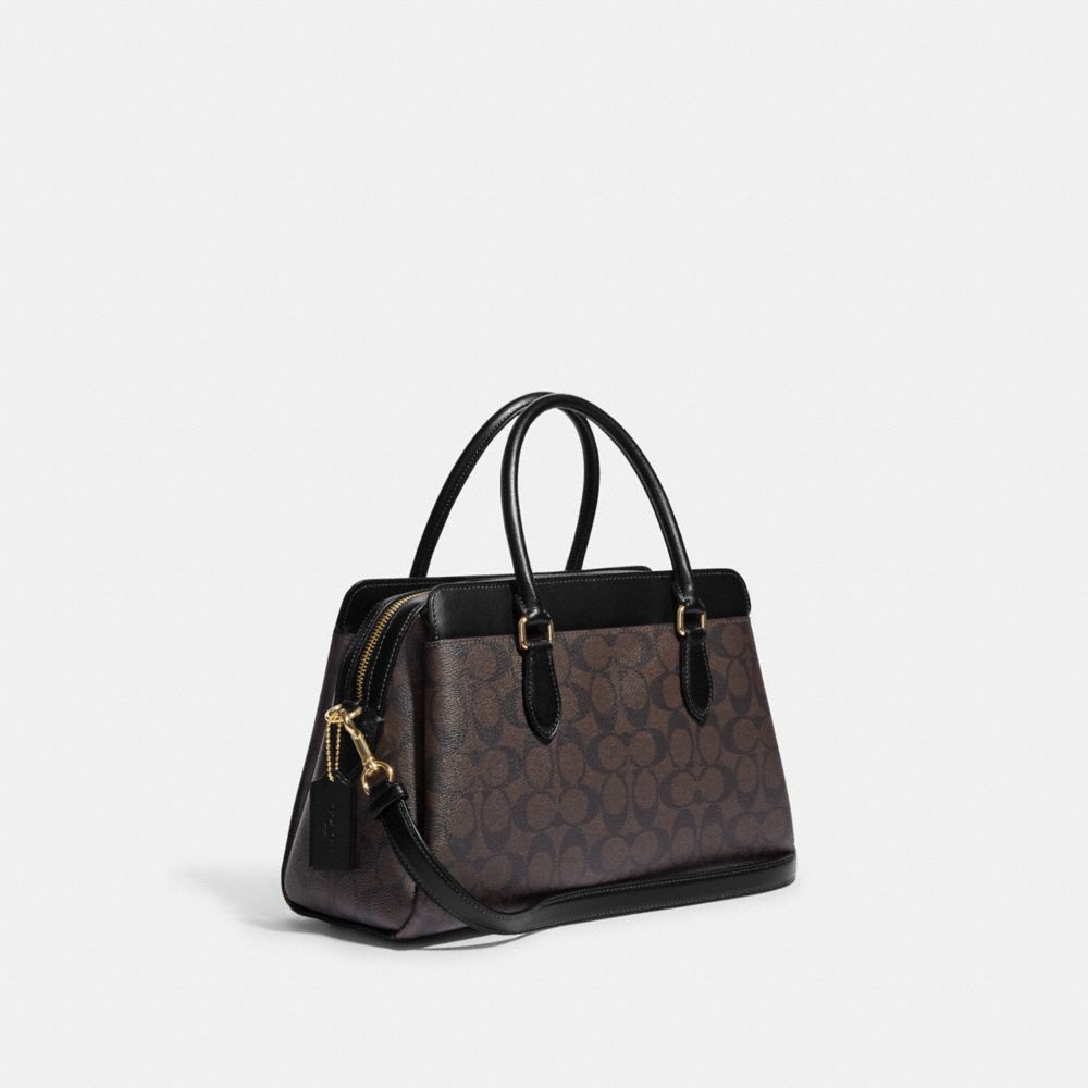 COACH®,DARCIE CARRYALL BAG IN SIGNATURE CANVAS,Signature Canvas,Medium,Anniversary,Gold/Brown Black,Angle View