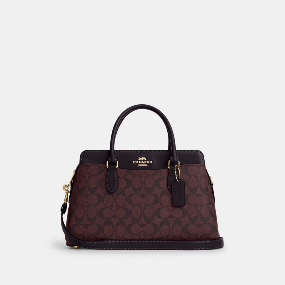 COACH®,DARCIE CARRYALL BAG IN SIGNATURE CANVAS,Medium,Anniversary,Gold/Oxblood Multi,Front View