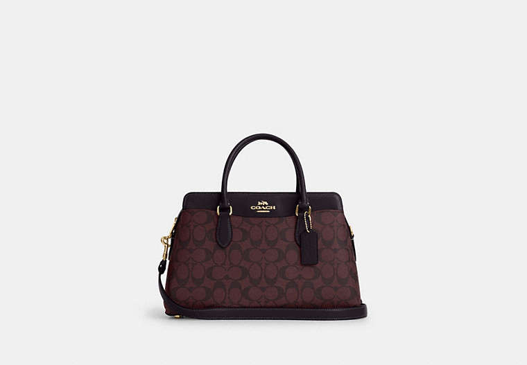 COACH®,DARCIE CARRYALL IN SIGNATURE CANVAS,pvc,Medium,Anniversary,Gold/Oxblood Multi,Front View
