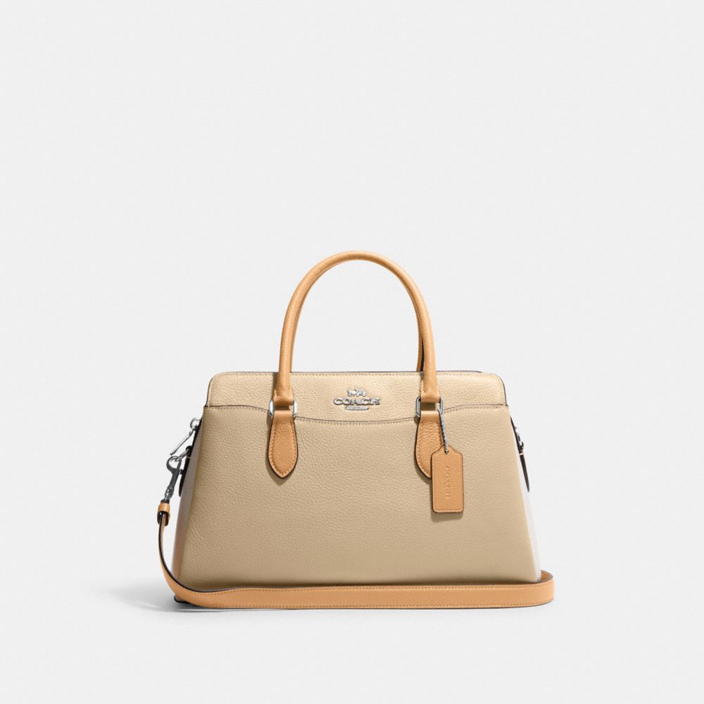 COACH®,DARCIE CARRYALL BAG IN COLORBLOCK,Novelty Leather,Medium,Silver/Sandy Beige Multi,Front View