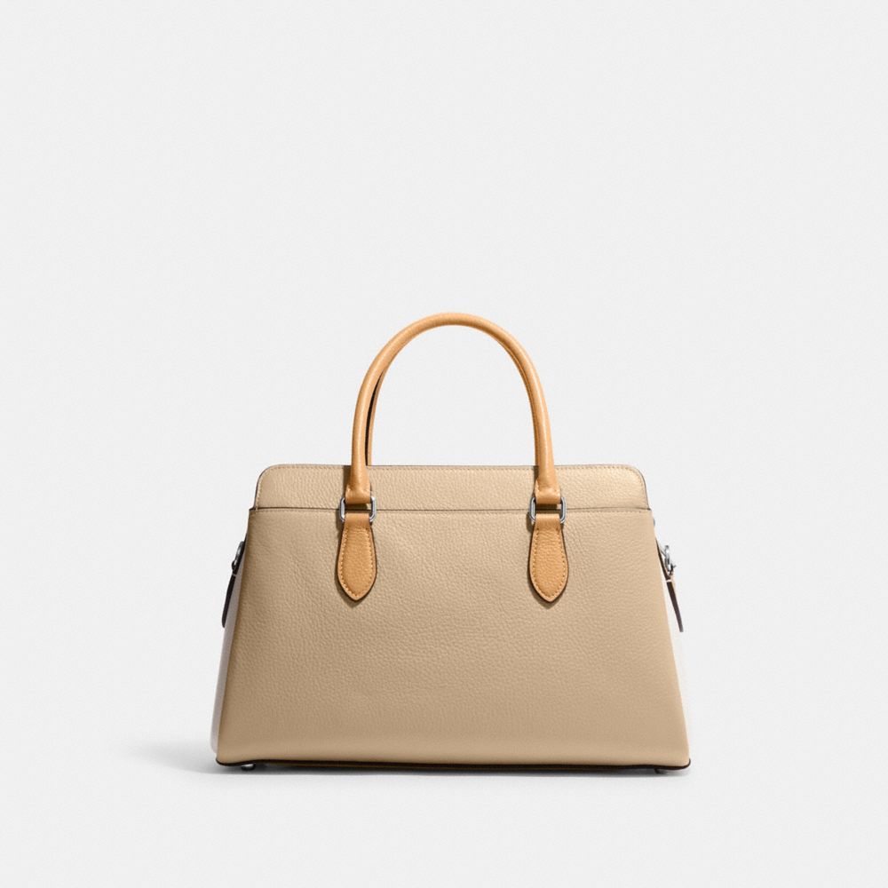 COACH®,DARCIE CARRYALL BAG IN COLORBLOCK,Novelty Leather,Medium,Silver/Sandy Beige Multi,Back View