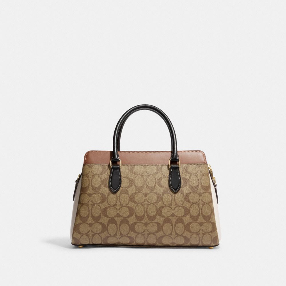 COACH®,DARCIE CARRYALL BAG IN COLORBLOCK SIGNATURE CANVAS,Medium,Gold/Khaki Multi,Back View