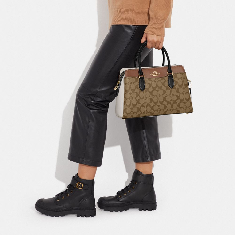 COACH®,Darcie Carryall Bag In Colorblock Signature Canvas,Leather,Canvas,Satchel,Color Block,Logo,Gold Metal,Casual,Multi Color,Detail View