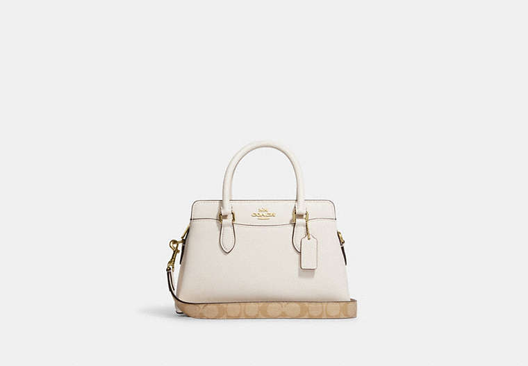 COACH®,MINI DARCIE CARRYALL WITH SIGNATURE CANVAS DETAIL,Small,Gold/Chalk,Front View