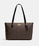 COACH®,GALLERY TOTE IN SIGNATURE CANVAS,pvc,X-Large,Everyday,Gold/Brown Black,Front View