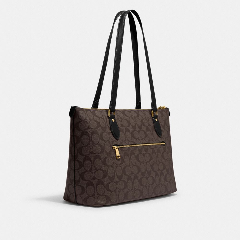 COACH®,GALLERY TOTE BAG IN SIGNATURE CANVAS,Signature Canvas,Everyday,Gold/Brown Black,Angle View