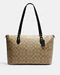 COACH®,GALLERY TOTE IN SIGNATURE CANVAS,pvc,X-Large,Everyday,Gold/Khaki/Black,Front View