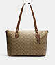 COACH®,GALLERY TOTE IN SIGNATURE CANVAS,pvc,X-Large,Everyday,Gold/Khaki Saddle 2,Front View