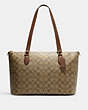 COACH®,GALLERY TOTE IN SIGNATURE CANVAS,pvc,Large,Everyday,Gold/Khaki Saddle 2,Front View
