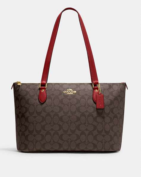 COACH®,GALLERY TOTE IN SIGNATURE CANVAS,pvc,Large,Everyday,Gold/Brown 1941 Red,Front View
