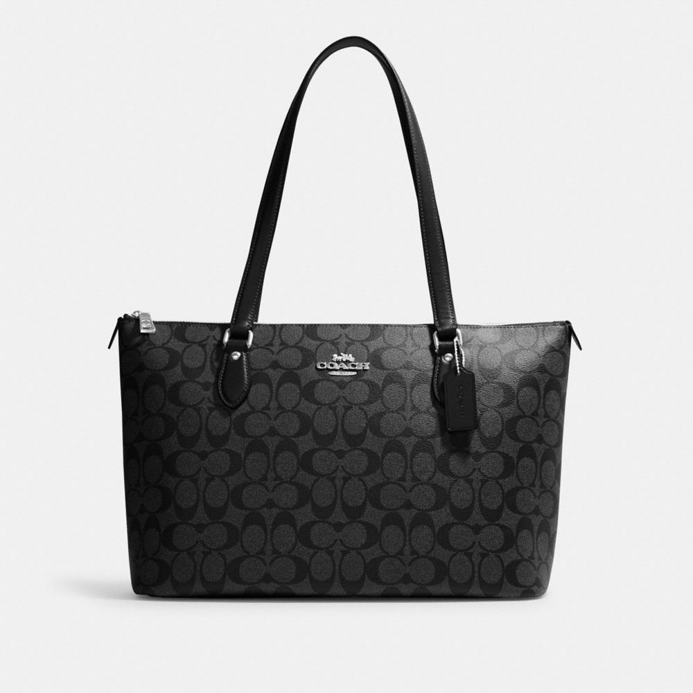 COACH®,GALLERY TOTE BAG IN SIGNATURE CANVAS,Signature Canvas,Everyday,Silver/Graphite/Black,Front View