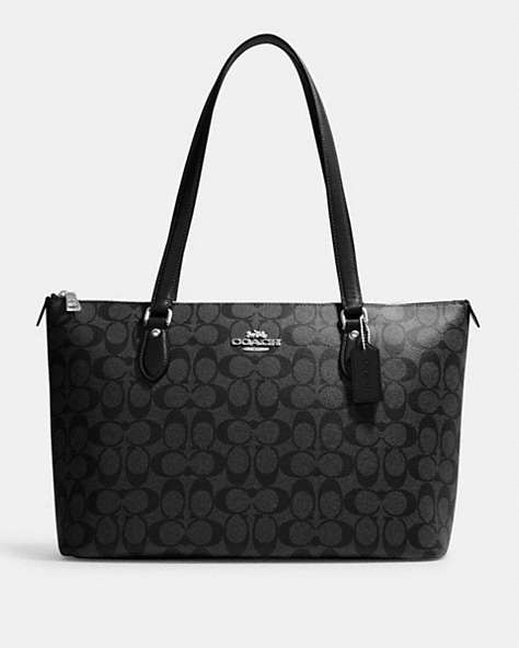 COACH®,GALLERY TOTE IN SIGNATURE CANVAS,pvc,Large,Everyday,Silver/Graphite/Black,Front View
