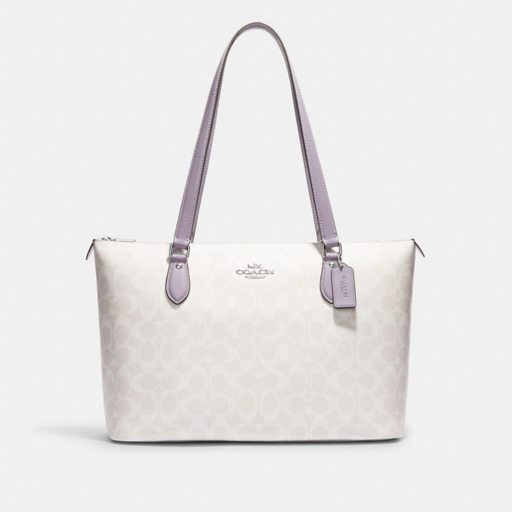 COACH®,GALLERY TOTE BAG IN SIGNATURE CANVAS,Signature Canvas,Everyday,Silver/Chalk/Mist,Front View