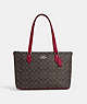 COACH®,GALLERY TOTE IN SIGNATURE CANVAS,pvc,X-Large,Everyday,Silver/Brown/Bright Violet,Front View