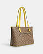 COACH®,GALLERY TOTE IN SIGNATURE CANVAS,pvc,Large,Everyday,Silver/Khaki/Retro Yellow,Angle View