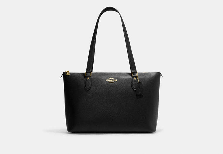 COACH®,GALLERY TOTE BAG,Leather,Large,Gold/Black,Front View
