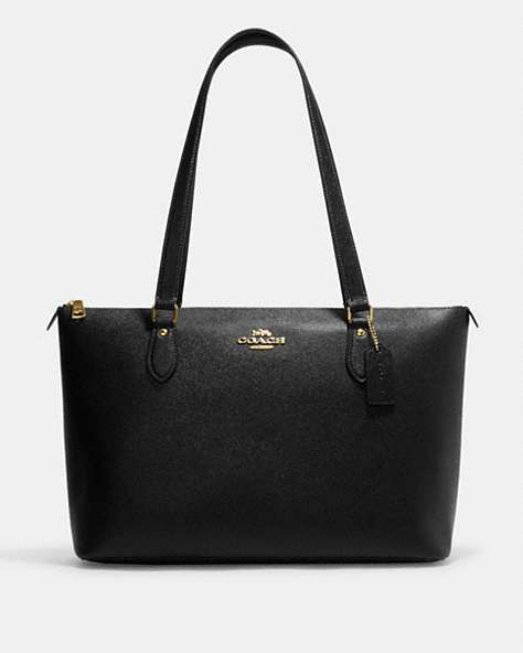 COACH®,GALLERY TOTE,Leather,Large,Gold/Black,Front View