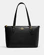 COACH®,GALLERY TOTE BAG,Leather,Gold/Black,Front View