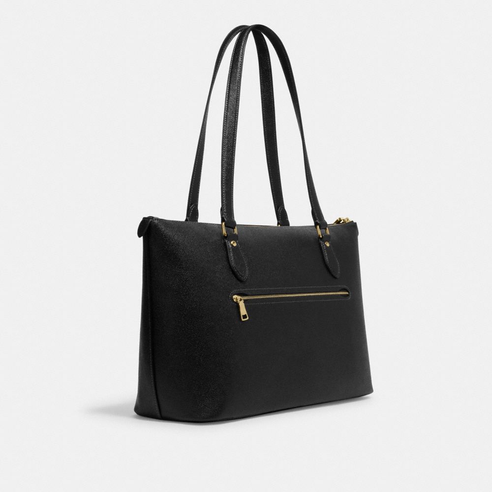 COACH®,GALLERY TOTE BAG,Crossgrain Leather,Gold/Black,Angle View