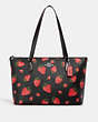 COACH®,GALLERY TOTE WITH WILD STRAWBERRY PRINT,X-Large,Silver/Black Multi,Front View