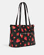COACH®,GALLERY TOTE WITH WILD STRAWBERRY PRINT,X-Large,Silver/Black Multi,Angle View