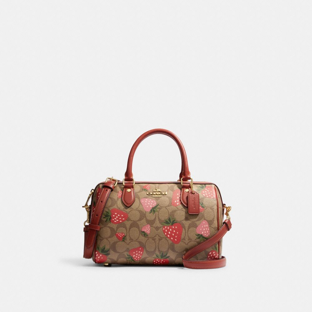 Rowan Satchel Bag In Signature Canvas With Wild Strawberry Print